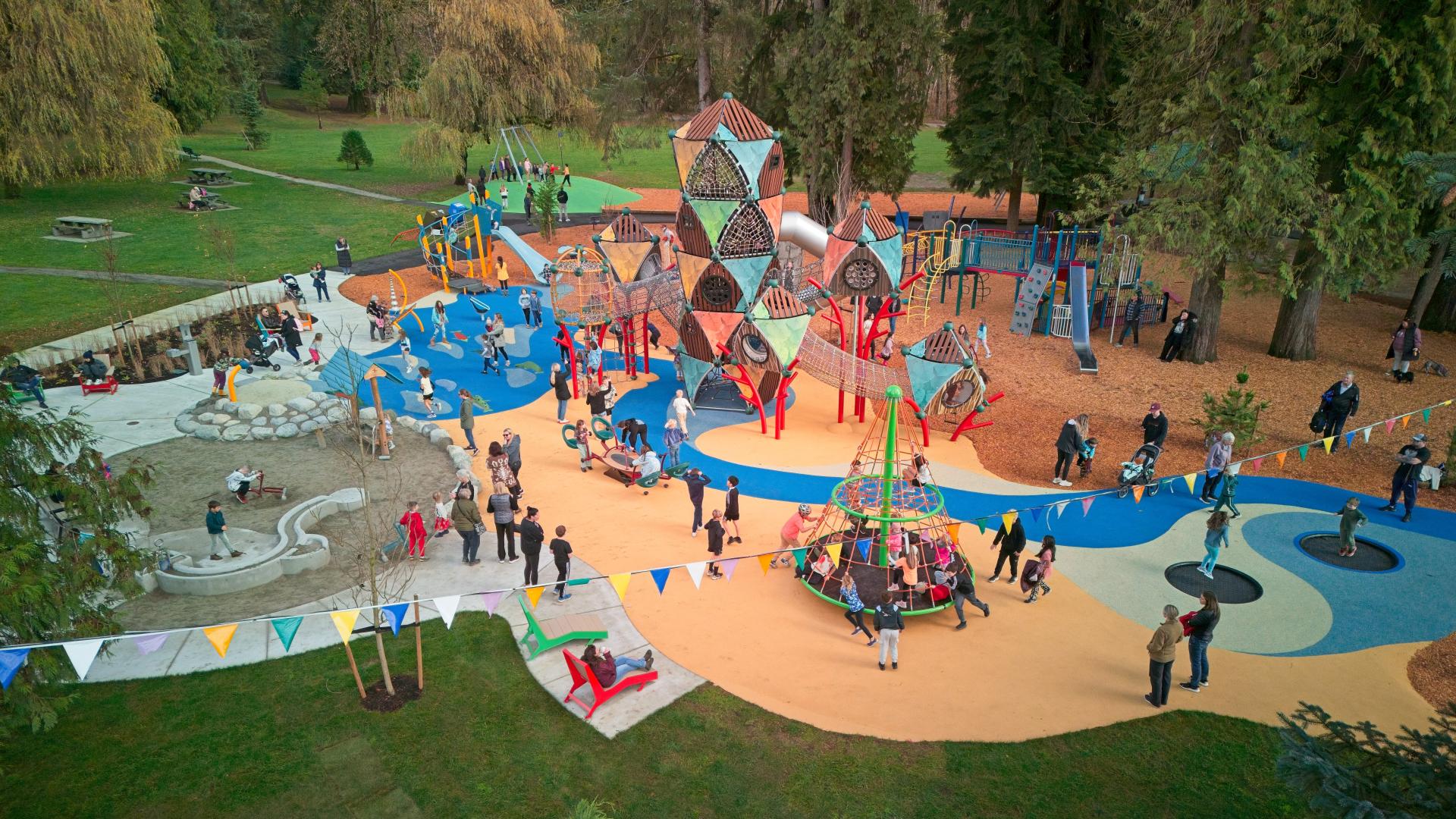 Aerial view of new adventure playground at Maple Ridge Park
