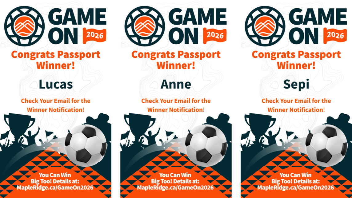 An announcement of the Week 6 winners of the Game On Passport Program: Lucas, Anne, and Sepi