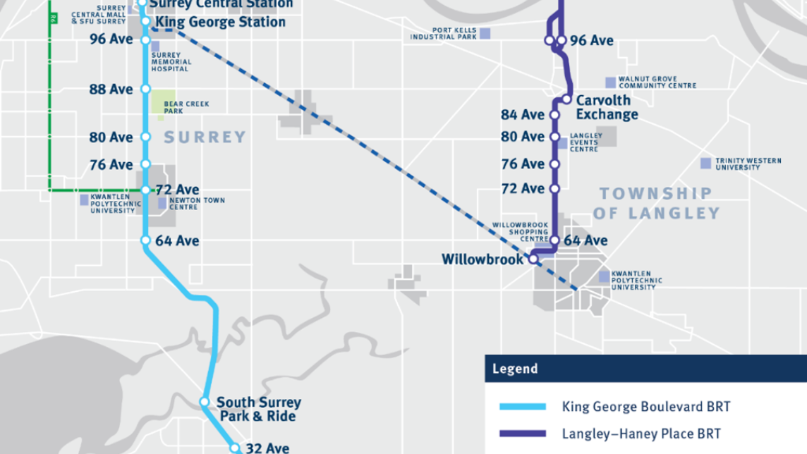 map of two new Bus Rapid Transit lines