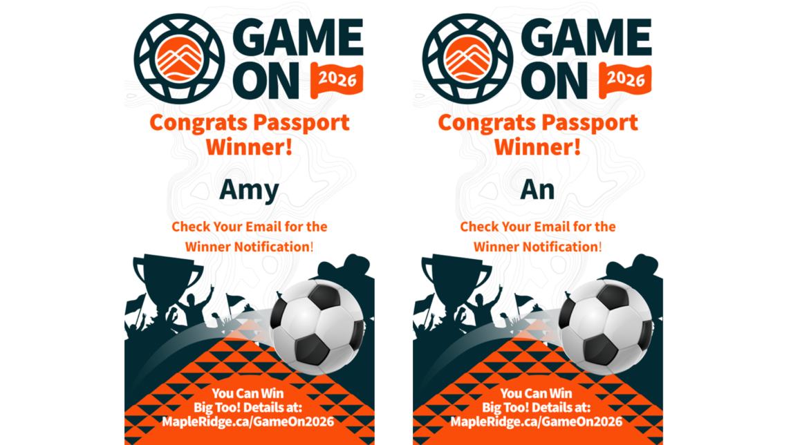 An image announcing the Week 1 winners of the Game On Passport Program: Amy and An