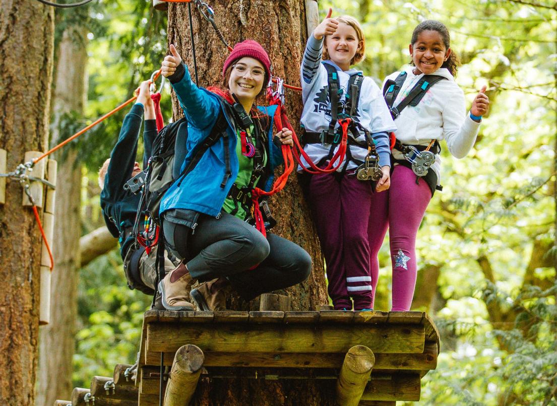 Woman with 3 children on an adventure experience at Wildplay