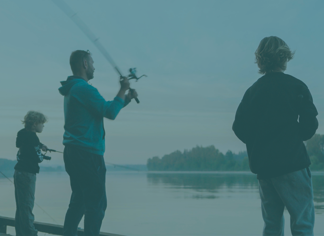 Father and Two Sons Fishing Together