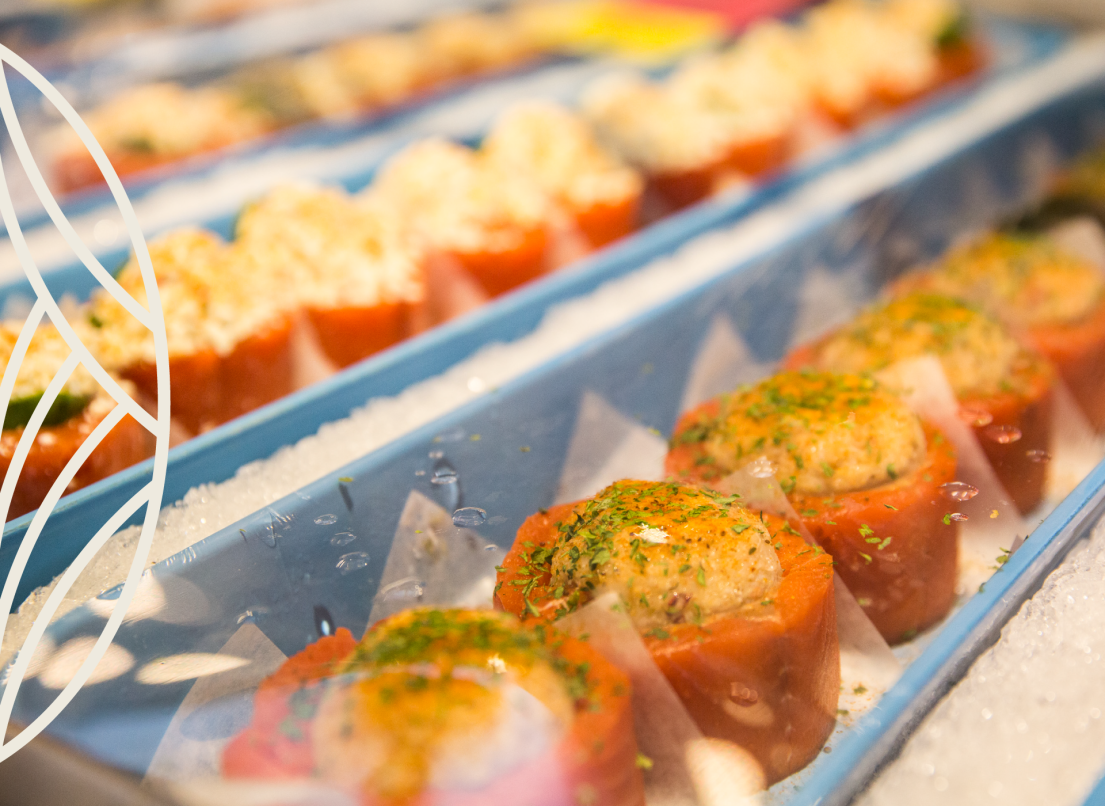 Savoury salmon bites rest in a bed of ice at Bruce's Country Market.