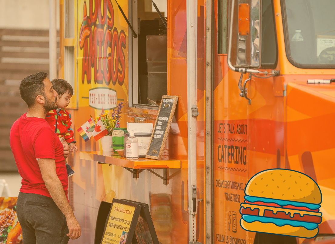Father and Child in Line at a Food Truck