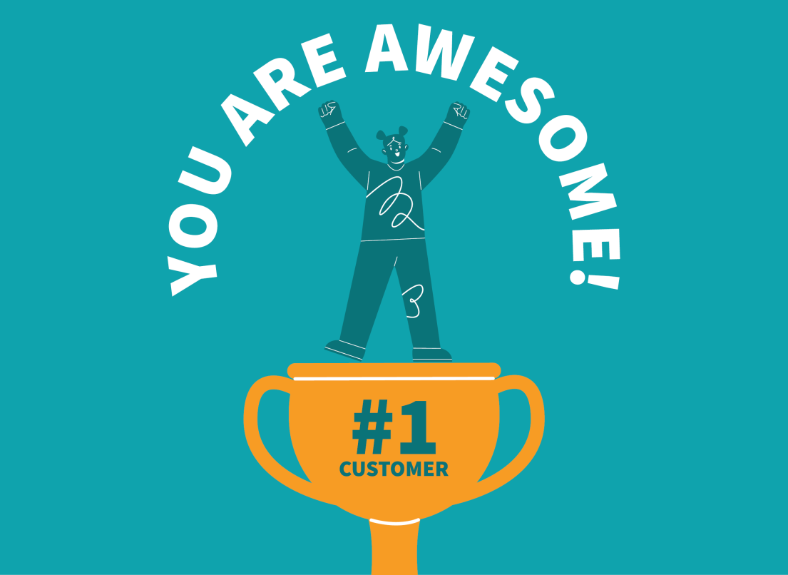 You are awesome! Text with a Graphic of a Person Standing on a Trophy