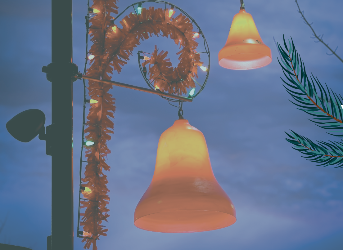 Red Bells Hanging for the Holidays.