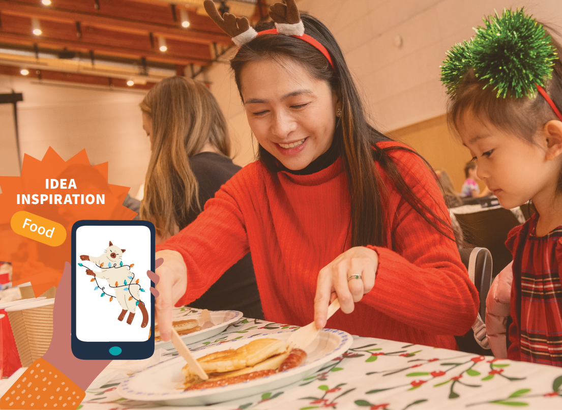 Mom and Daughter having Pancakes at Breakfast with Santa