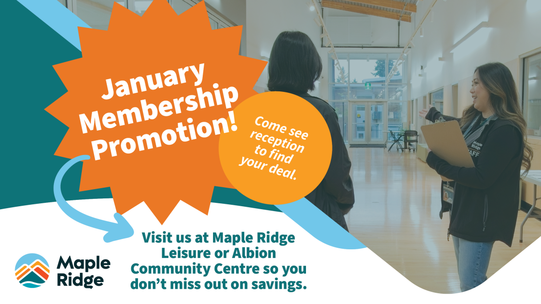 Staff and Customer at Albion Community Centre with text information about Membership Promotion