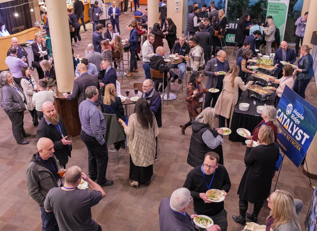 A crowd mills about the ACT Arts Centre lobby at the Catalyst Igniter event, networking.