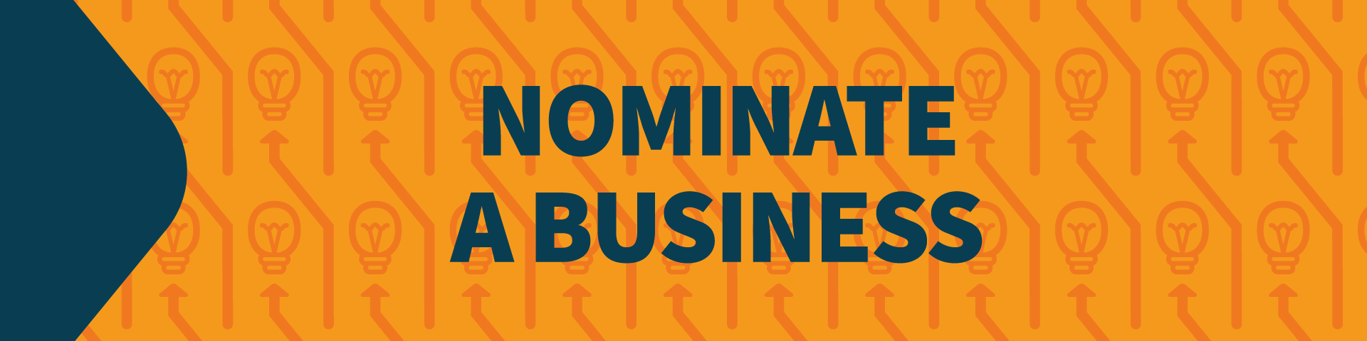 Nominate a Business is written in black text on an orange background with a darker lightbulb design repeated throughout.